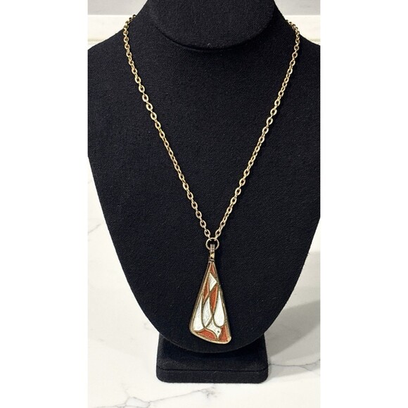 Vintage Terra Sancta Guild 1969 Enamel Dove Pendant Necklace Israel - Picture 3 of 16